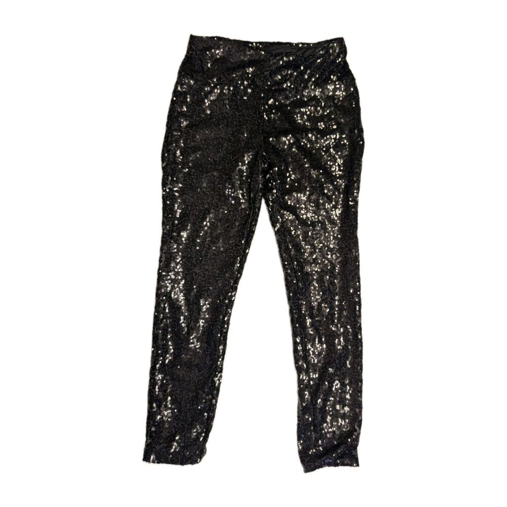 Tipsy Elves Leggings Women's Large 28x25 Black Sparkle Sequin Holiday Dance